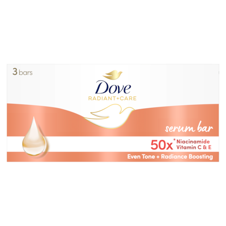 Dove Radiant + Care Serum Bar 50x Niacinamide Vitamin C & E Even Tone+Radiance Boosting Serum Bar Soap -3 x 90g (brown)